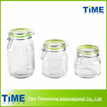 Set of 3PCS Round Glass Canister with Clip Glass Lid